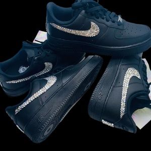 Nike Air Force 1’s Black Low Tops All Sizes Luxe Crystals Ticks New With Box